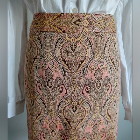 Talbots Dresses & Skirts - Talbots Cotton Silk Tapestry Brocade Pencil Skirt Pastel Pink Metallic Size 14P